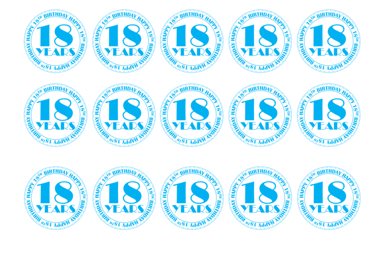 Blue stamp 18th birthday cupcake toppers