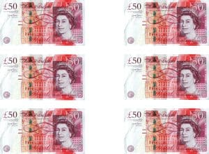 six fifty pound note cake toppers