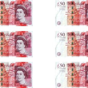 six fifty pound note cake toppers