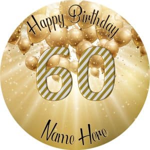 gold 60th happy birthday cake topper