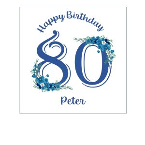 80Th Birthday  Blue With Flowers - Image 2