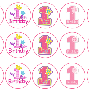 pink my first birthday cupcake  toppers
