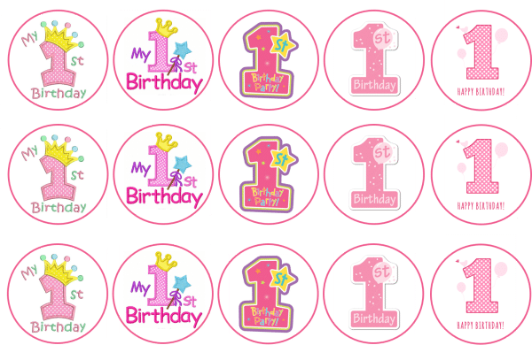 pink my first birthday cupcake  toppers