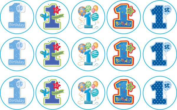 blue first birthday cupcake toppers