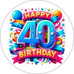 40th Birthday cake Topper  Happy Birthday cake topper