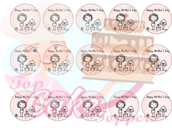 Happy Mother's Day pencil drawing cupcake toppers - Image 3