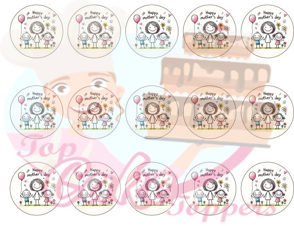 Happy Mother's Day pencil drawing cupcake toppers - Image 2