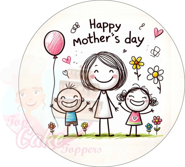 Happy Mother's Day pencil drawing cake topper