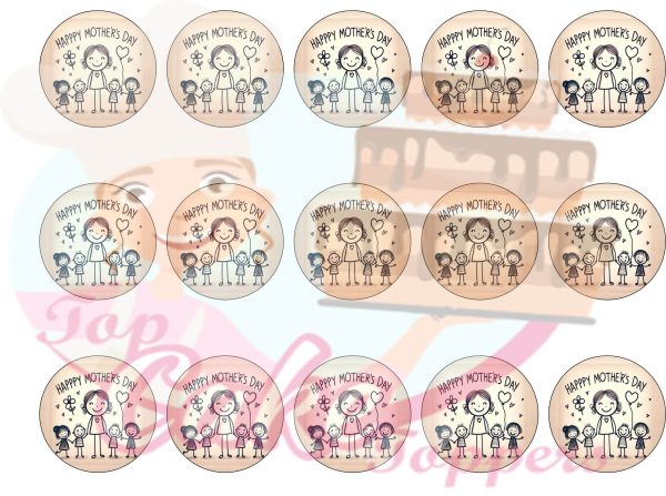 Happy Mother's Day pencil drawing cupcake toppers - Image 4