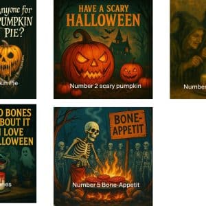 Halloween collection pumpkin, witches and skeleton